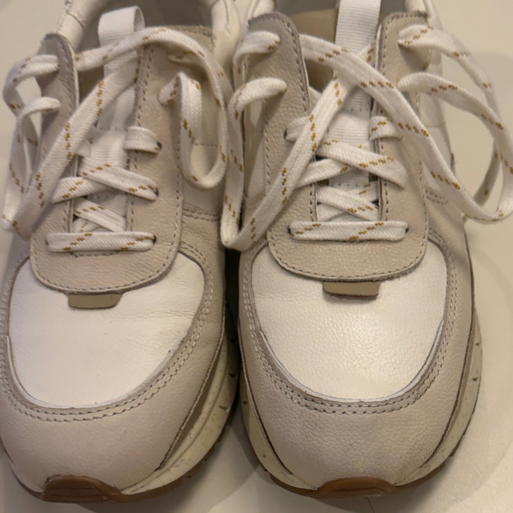 Madewell White Sneakers with tan & gold accents